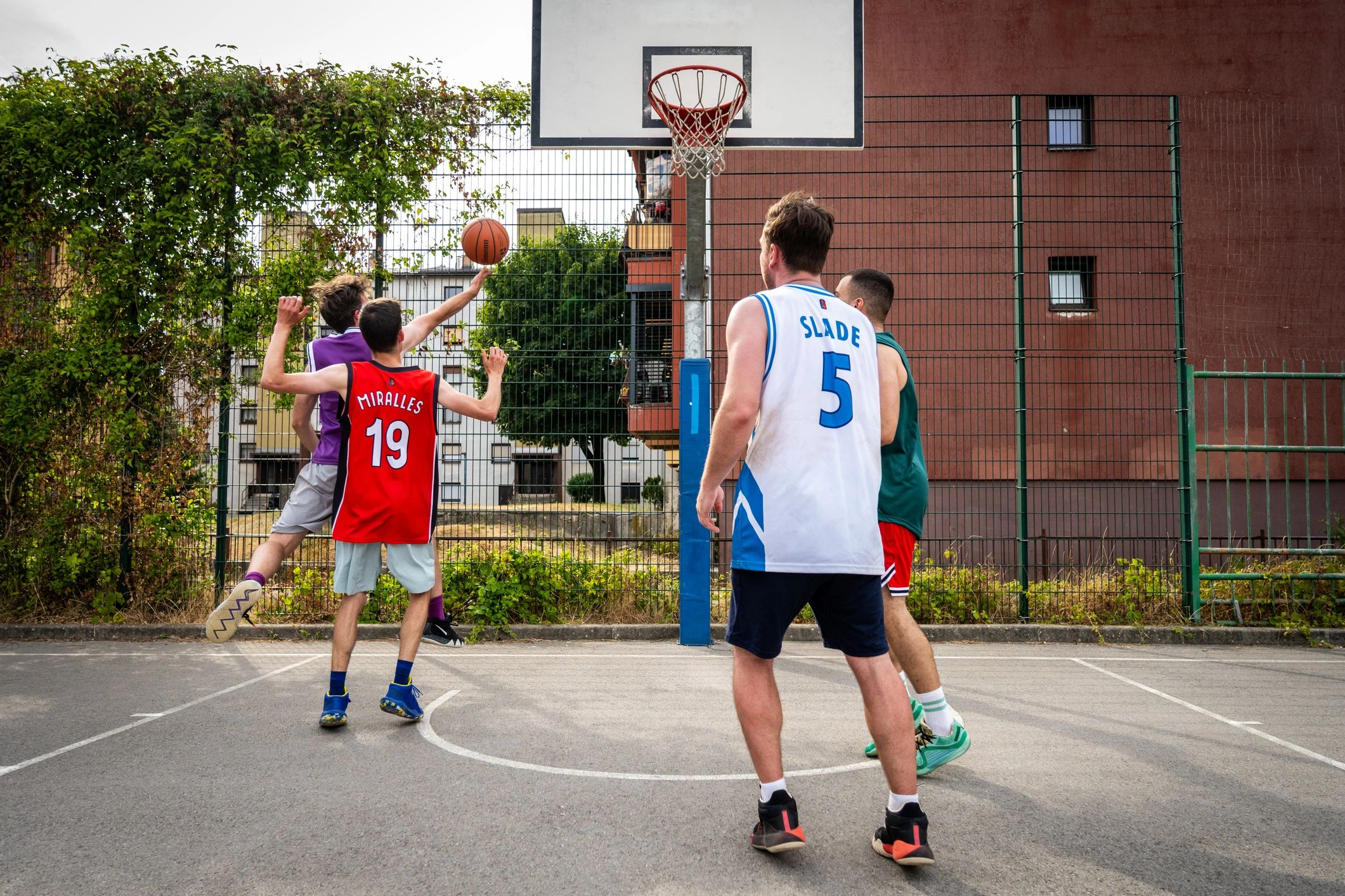 Players competing during a basketball game